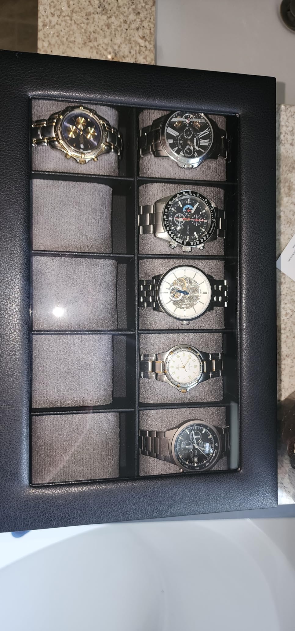 ProCase Lockable Watch Case, 10-Slot Display Storage Box with Glass Lid, Scratch-Free Velvet Lining & Combination Lock, Secure Watch Organizer for Men - Black customer photo 2
