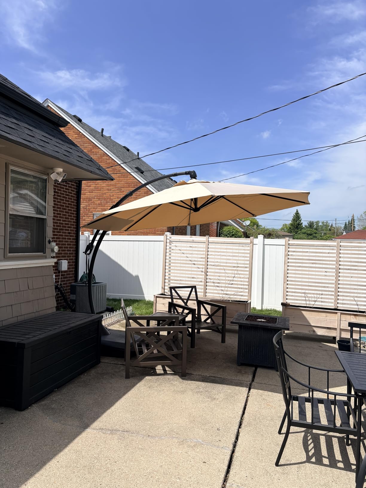 Grand Patio 10x10 FT Cantilever Square Umbrella with Base, Navy Blue | Large Outdoor Hanging Offset Umbrella, Aluminum Pole, Tilt Adjustment, Ideal for Patio, Garden, Backyard & Pool customer photo 1