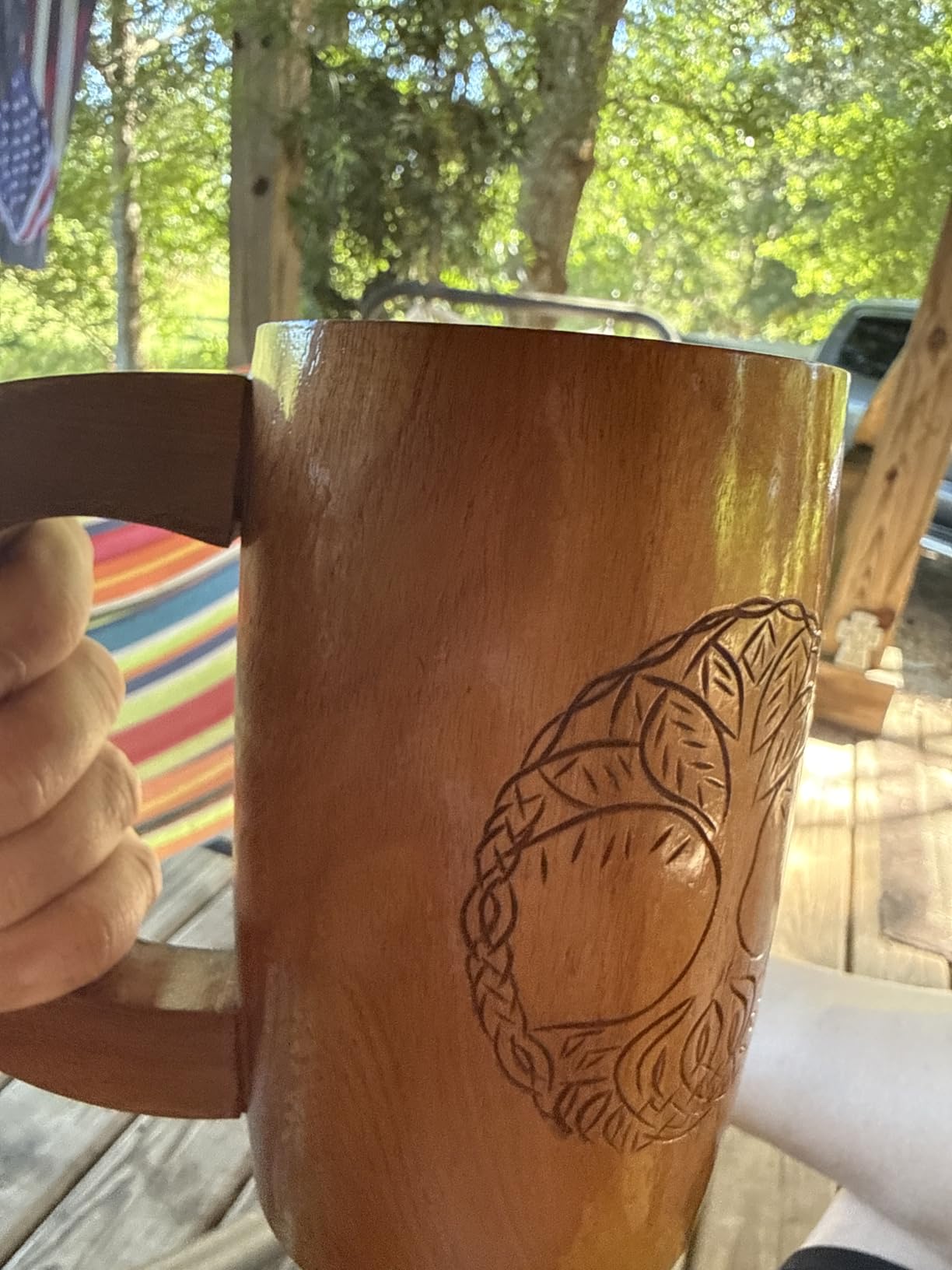 Fenrir Engraved Horn Mug Set 16-20 oz | Horn Cup and Shot Glass Set with Wooden Base customer photo 1