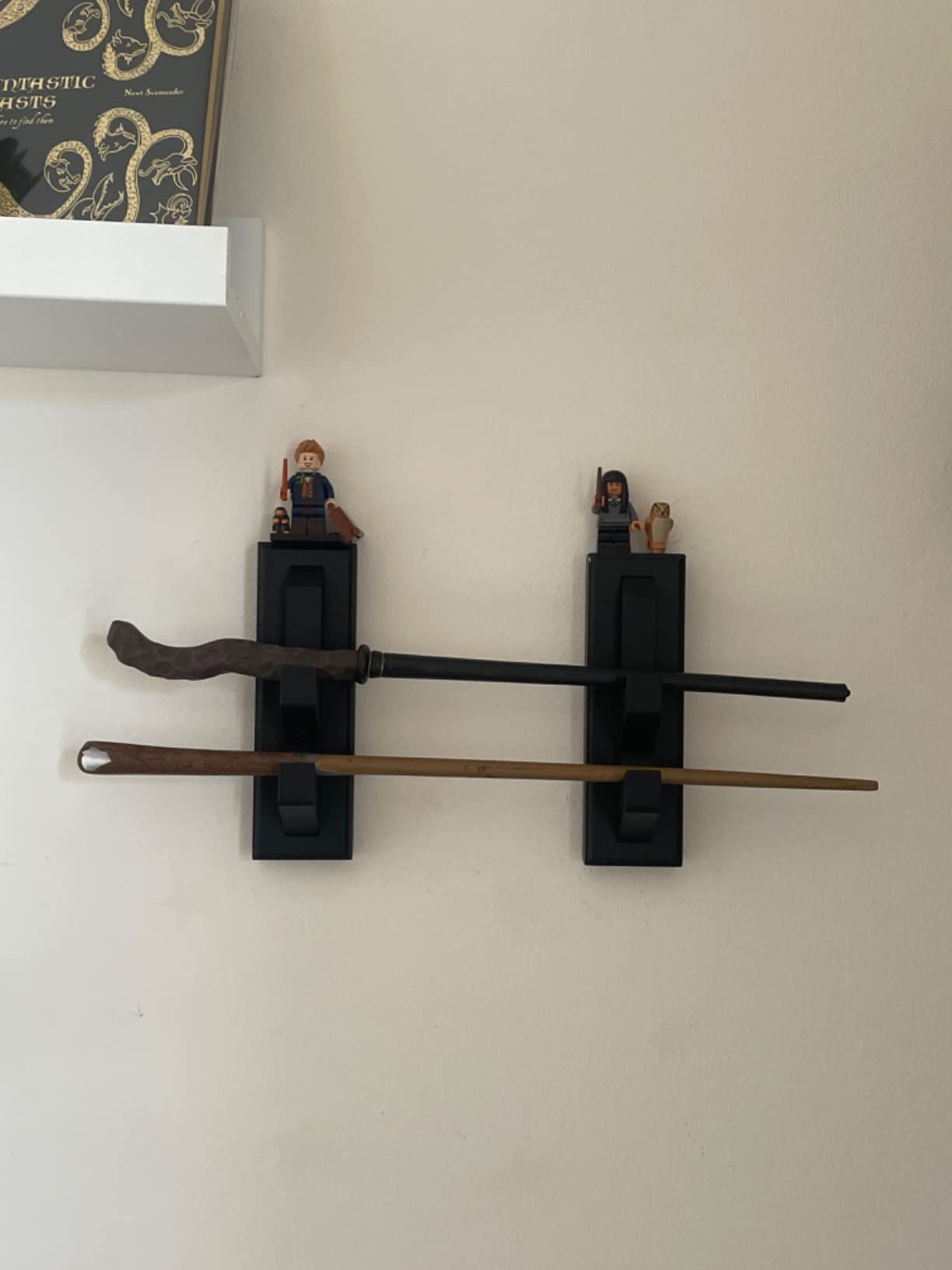 WinSence Wall Mount Wizard Wand Display Magic Wands Stand Wooden Holder 2 Tier Natural customer photo 2
