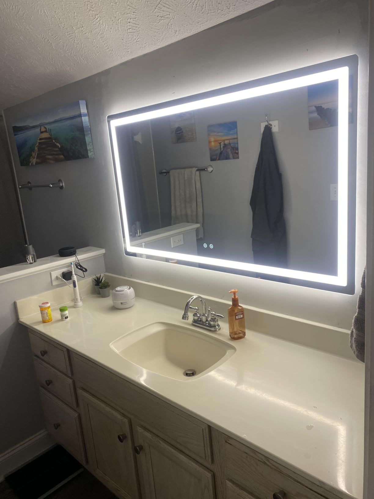 30x50 LED Bathroom Vanity Mirror with Lights, Anti-Fog, Dimmable | Front & Backlit with 3 Color Modes and Memory, 5mm Shatterproof Glass, Plug-in or Hardwired, Horizontal or Vertical customer photo 2