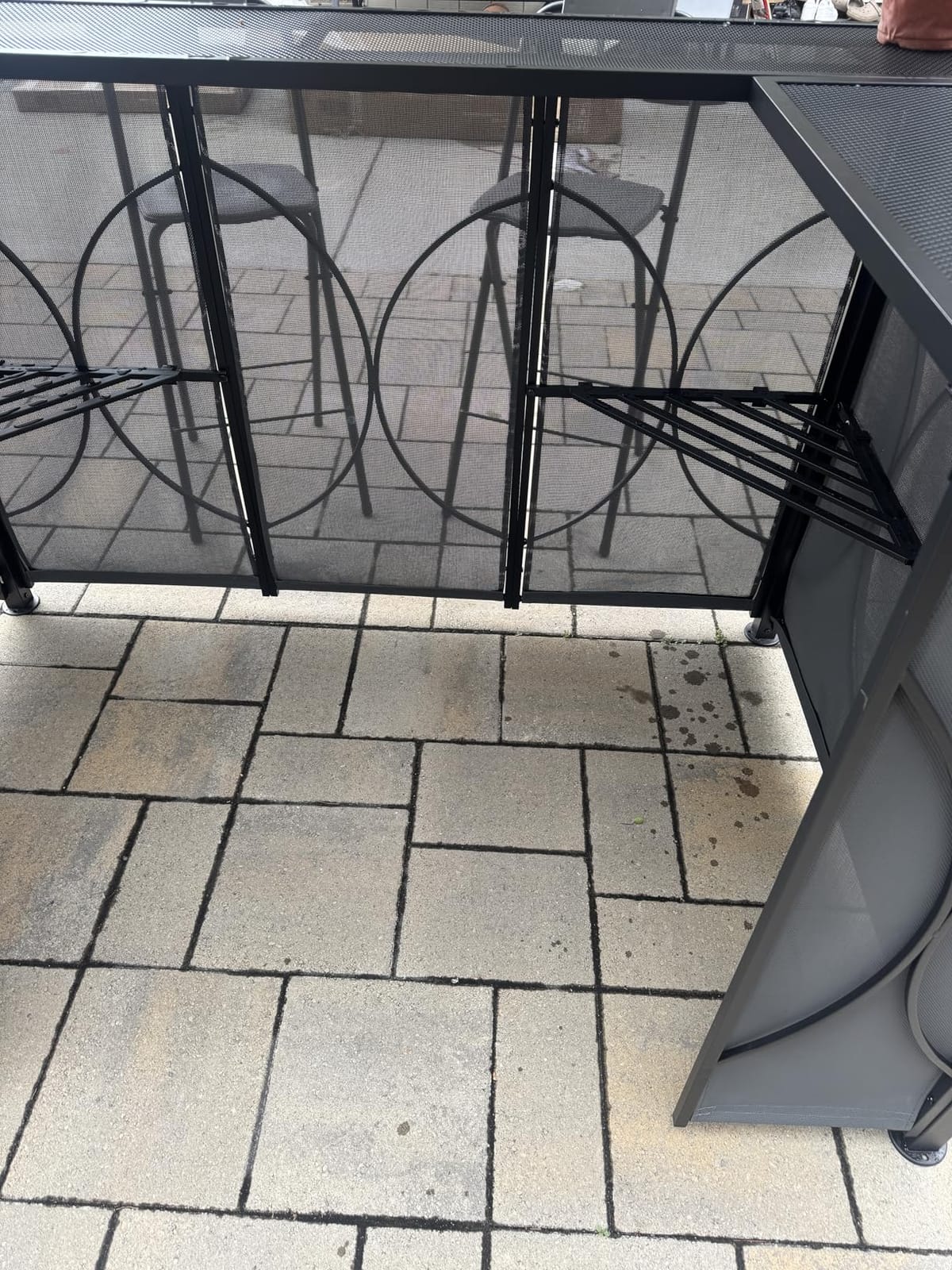 Tangkula 3 Piece Patio Bar Set with 2 Foldable Bar Stools (Gray) | Grill Gazebo with Awning, Metal Storage Shelves, Glass Holders, Hanging Hook, Double-Tier, for Patio Poolside Garden Backyard customer photo 1
