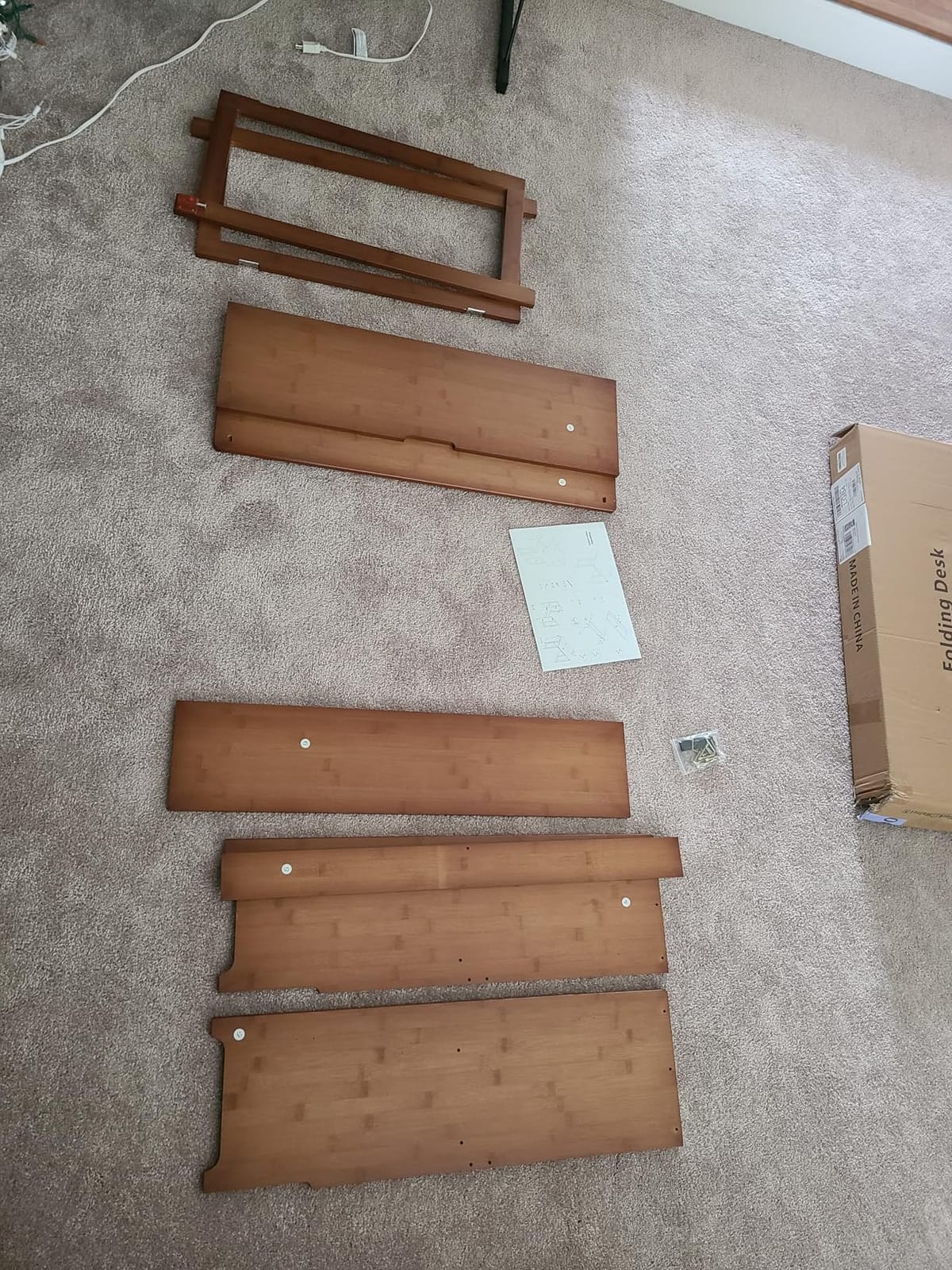 Bamboo Folding Desk with Bookshelf, Compact Computer Desk with Hutch for Small Spaces, Foldable Desk with Storage Shelf, Space-Saving Home Office Desk for Bedroom, Dorm, Apartment, Brown customer photo 1