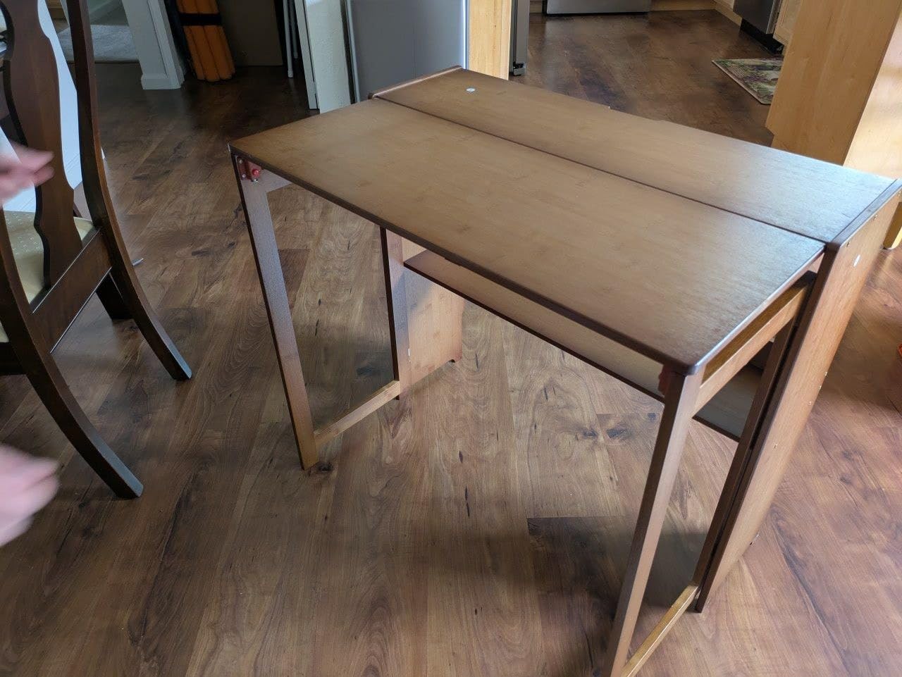 Bamboo Folding Desk with Bookshelf, Compact Computer Desk with Hutch for Small Spaces, Foldable Desk with Storage Shelf, Space-Saving Home Office Desk for Bedroom, Dorm, Apartment, Brown customer photo 2