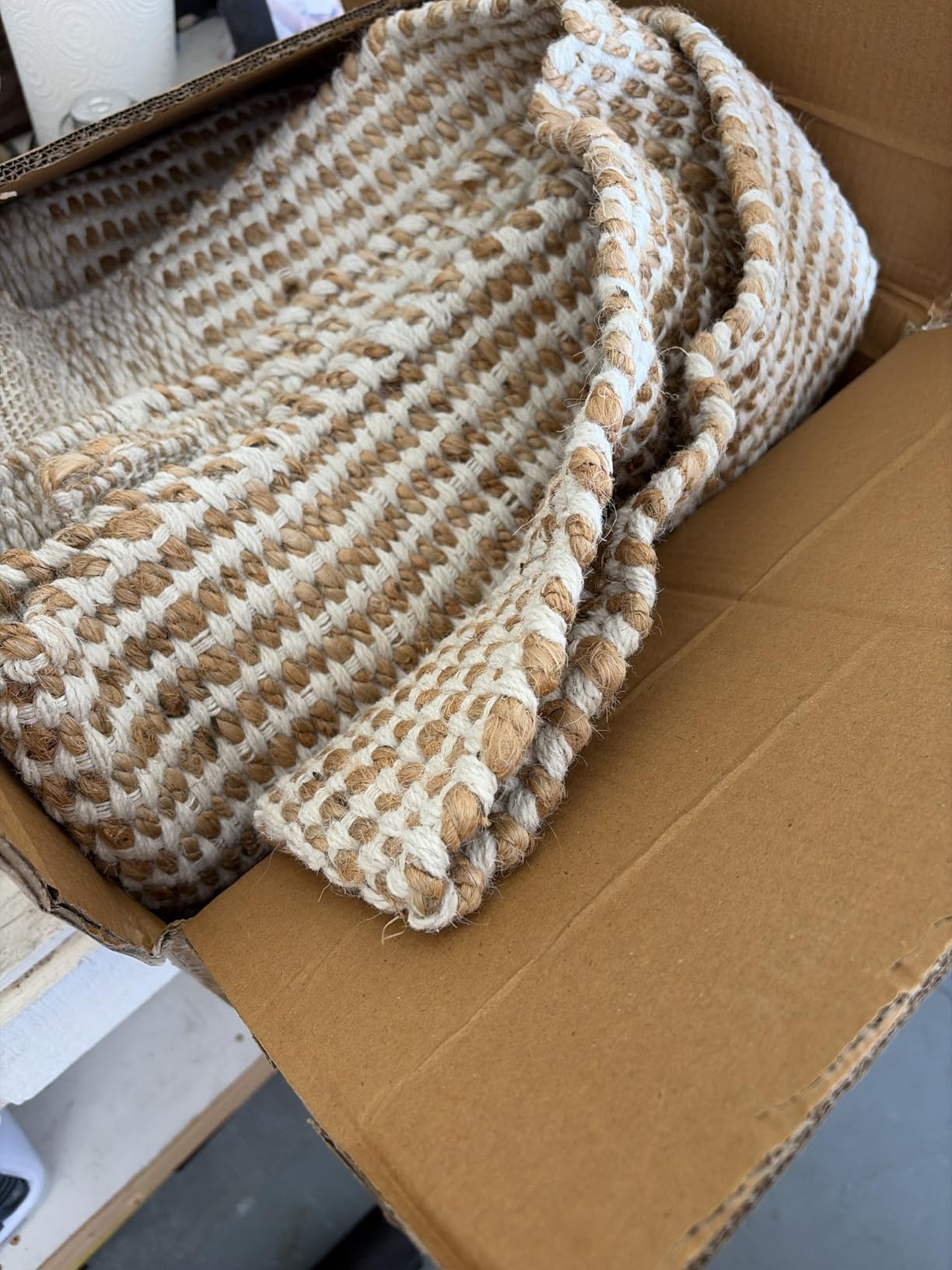 8x10 feet Natural Jute & Wool Area Rug - Handwoven Mini Check Natural Fiber Rug with 4
