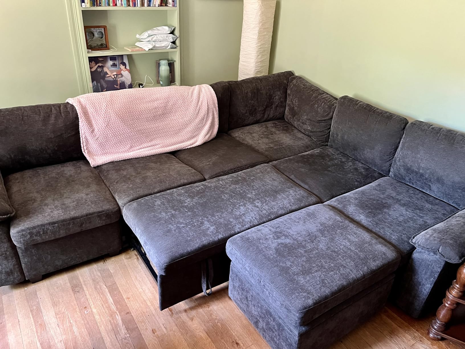 108 Inch Sectional Sleeper Sofa with Pull Out Bed, U Shaped 7 Seat Modular Sectional Sofa with Storage, Sectional Couches for Living Room, Cloud Modular Couch, Removable Sofa Cover, Dark Grey customer photo 1