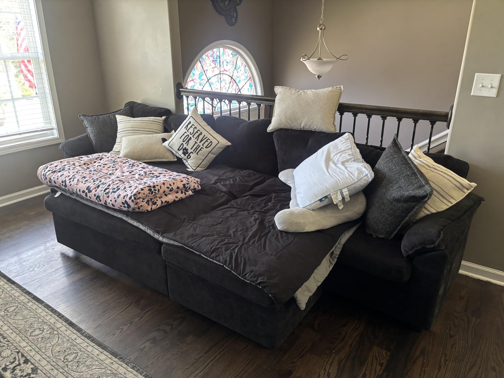 108 Inch Sectional Sleeper Sofa with Pull Out Bed, U Shaped 7 Seat Modular Sectional Sofa with Storage, Sectional Couches for Living Room, Cloud Modular Couch, Removable Sofa Cover, Dark Grey customer photo 2