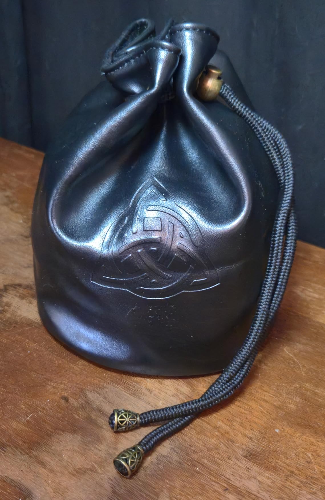 Dice Bag for DnD - Large Velvet-Lined PU Leather Dice Pouch w/ 4 Pockets, Embossed Design & Antique Gold Accents - Durable Dice Organizer for Tabletop RPGs & Game Accessories (Brown) customer photo 2