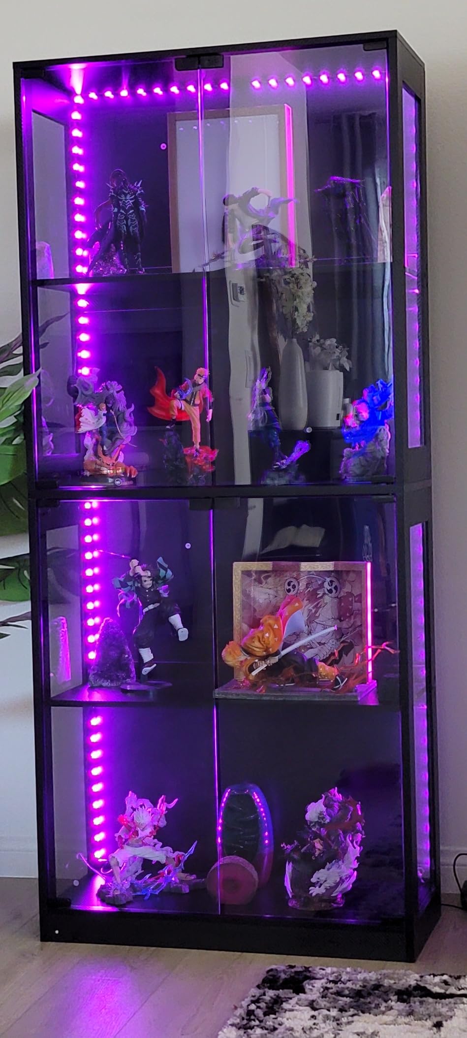 AODK Display Case with Glass Shelves & LED Lights, White Display Cabinet | 4-Tier Display Shelf with Industrial Metal Mesh, Open Storage Shelves for Collectibles, Curio Cabinet, Book Case customer photo 2