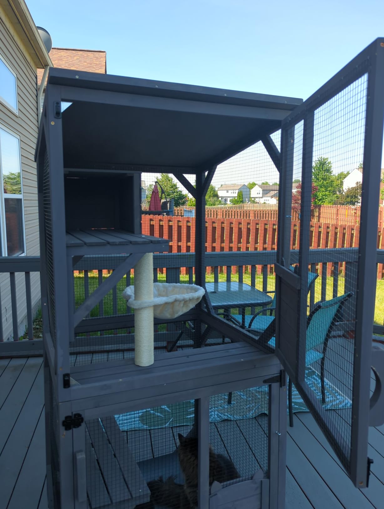 Aivituvin Catio Outdoor Cat Enclosure with Scratch Post, Hammock, Large Window Cat House for 2-6 Multiple Cats Walk in Kitty Cage with Tarp Roof 70
