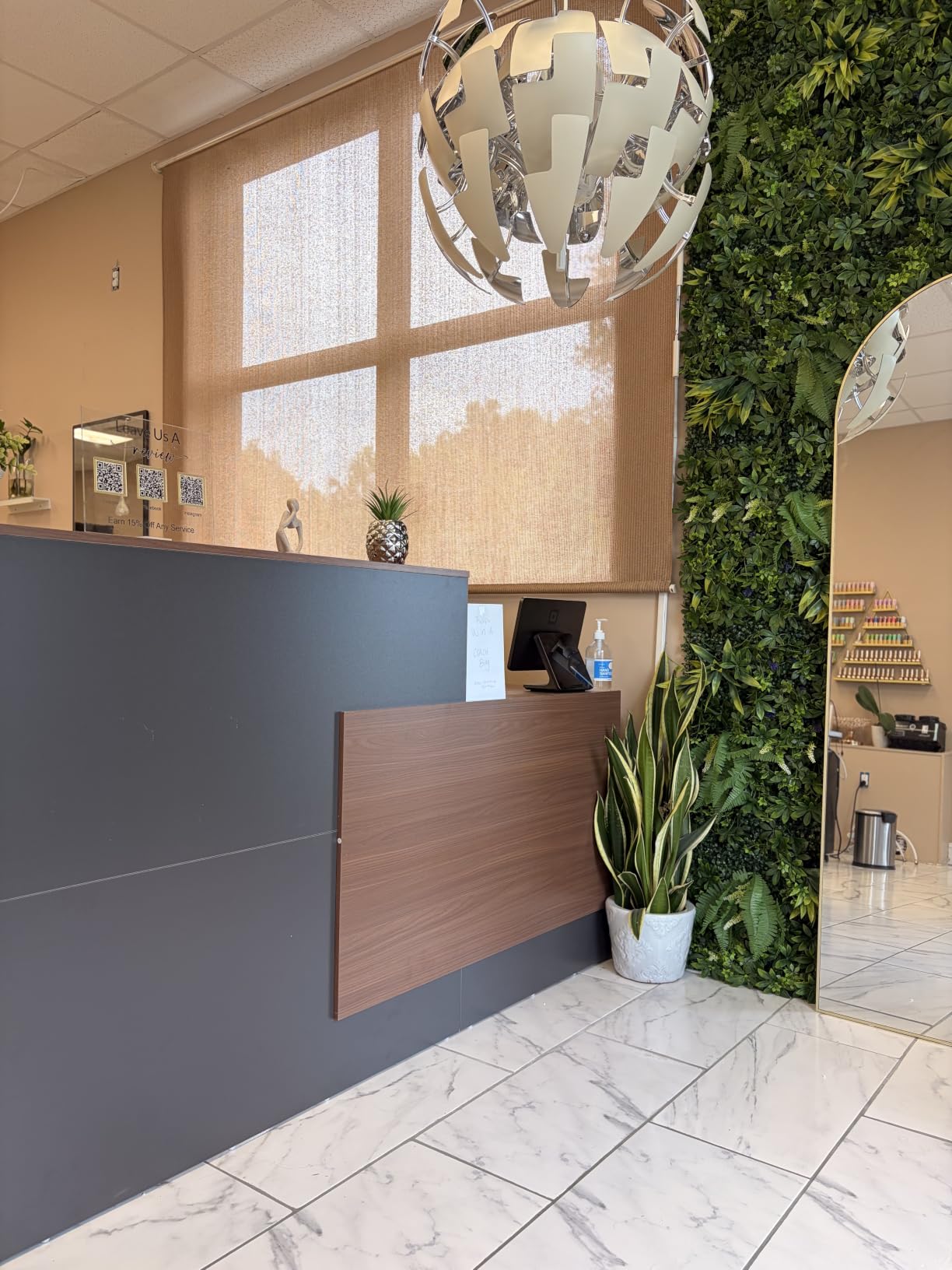 Drexo L-Shaped Modern Large Wooden Commercial Reception Desk with Counter & Shelves, Front Reception Desk Counter Table with Drawers for Offices, Home (Oak+White, 79''L x 63''W x 76''H) customer photo 2