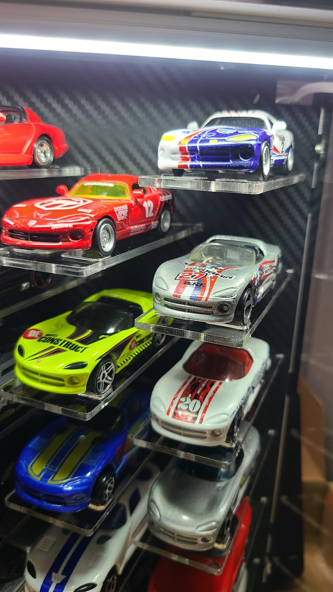 Display Case for Hot Wheels Car, Hold 30 Cars, Storage for 1/64 Diecast Car | LED Light, Carbon Fiber Style, Dustproof, Freestanding & Wall Mount, Acrylic, Gift for Diecast Car Collector customer photo 2