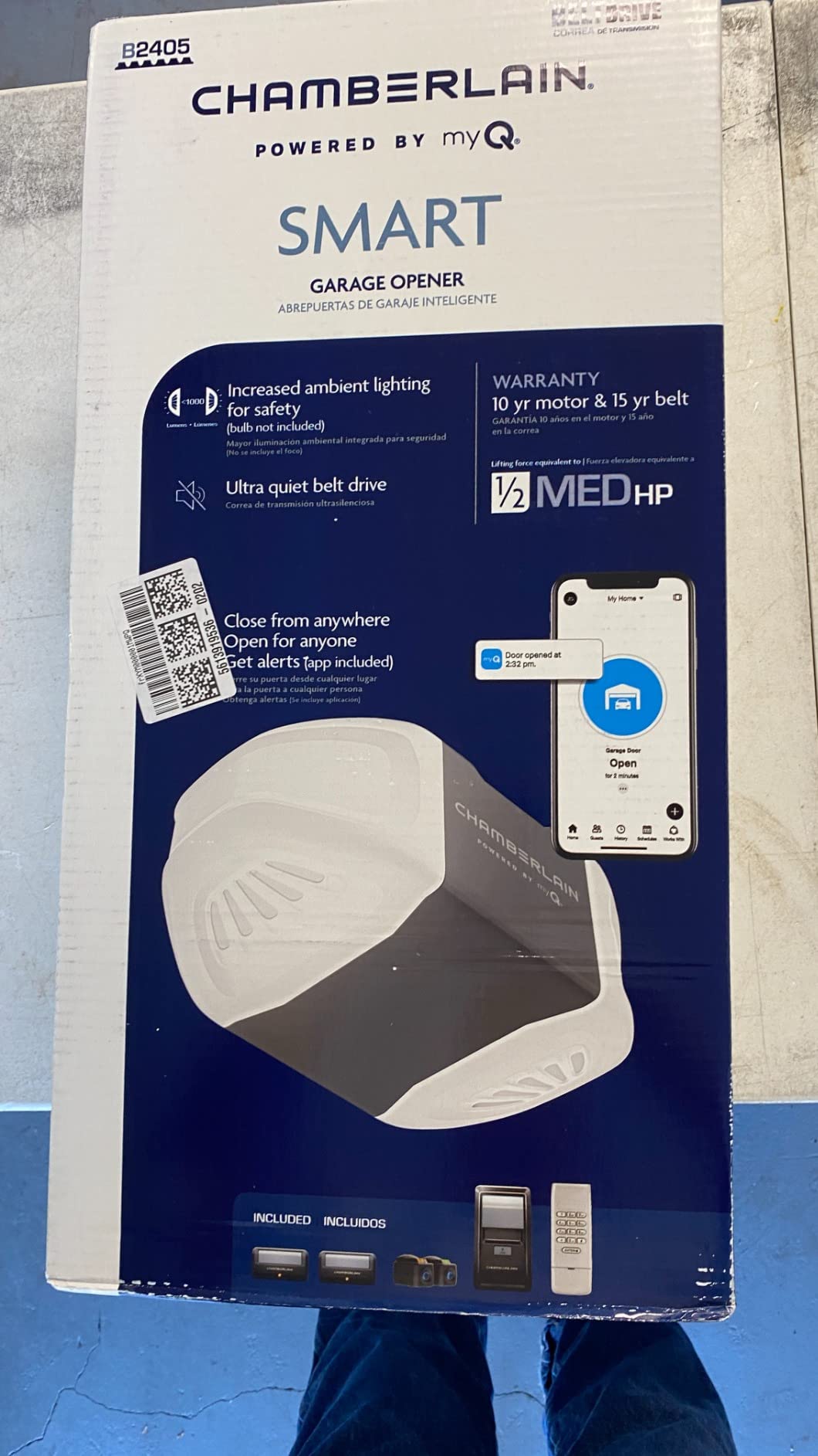 Chamberlain Belt Drive myQ Garage Door Opener, 3/4HP w/Fixed Camera | Ultra quiet belt drive, smart garage myQ integration, Includes: 2 remotes, wall control, battery backup & safety sensors customer photo 1
