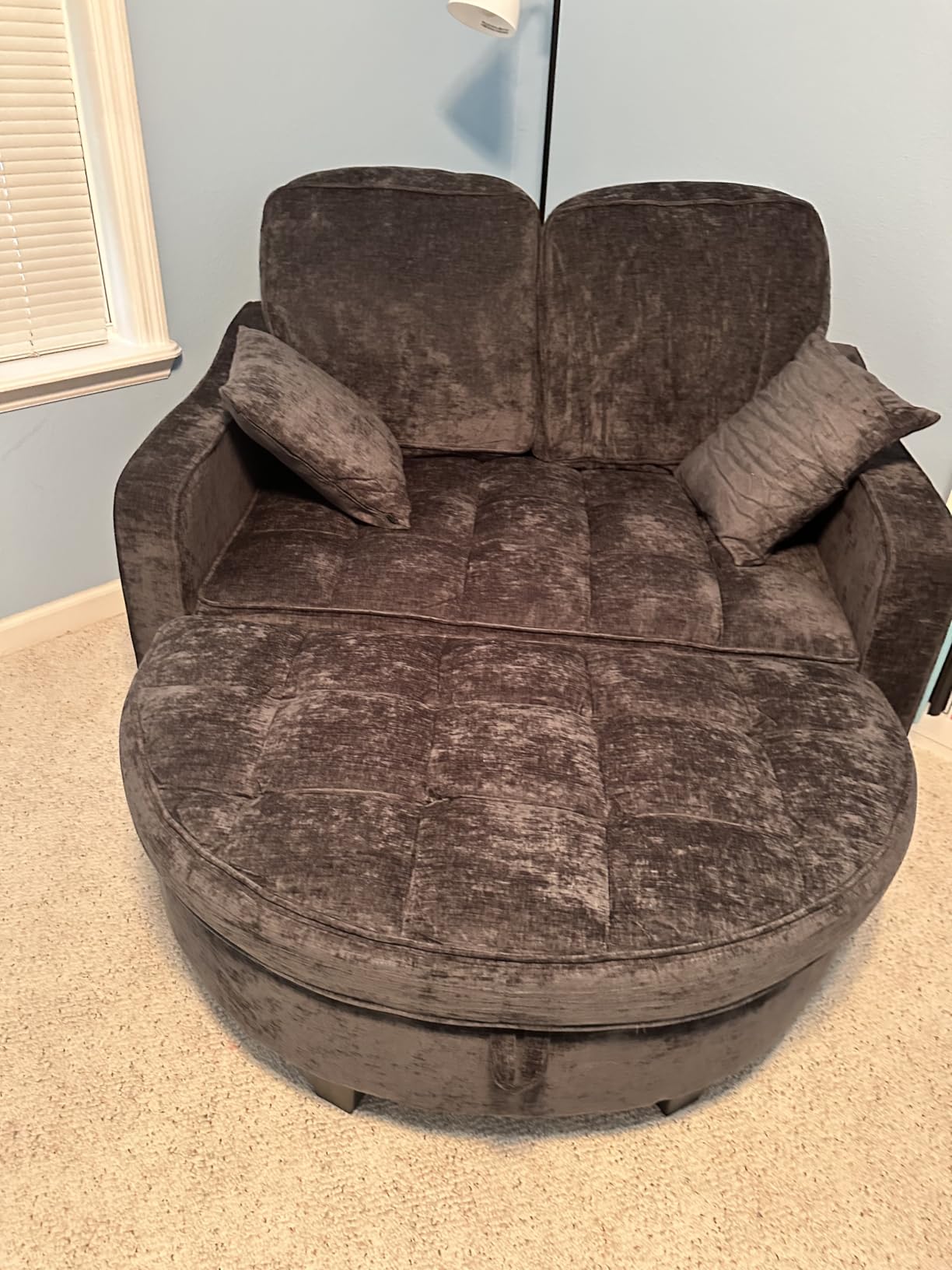 Oversized Chair and A Half, Chenille Tufting Accent Cozy Reading Sofa Chair with Storage Ottoman, Upholstered Loveseat Chaise Lounge Sofa with Adjustable Back for Living Room, Office, Sunroom, Brown customer photo 1
