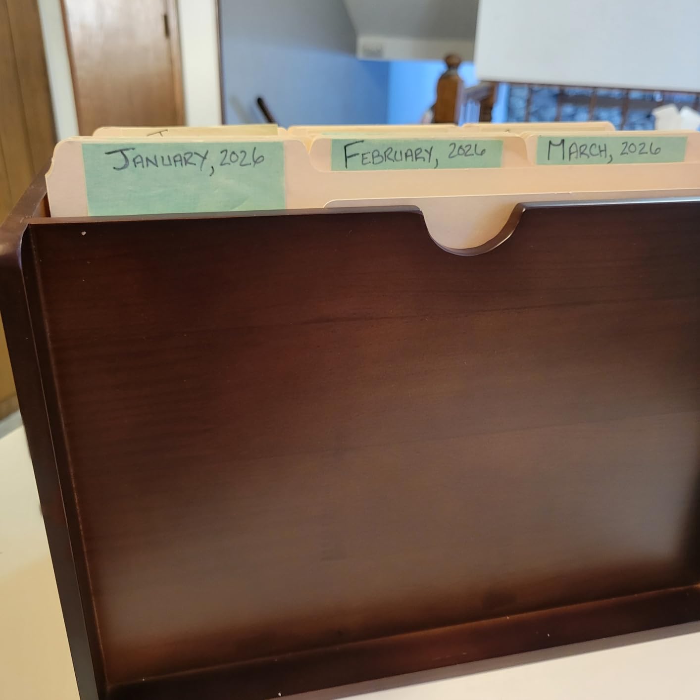 Wooden Desk Organizer with File Sorter, Stackable Paper Tray & Mail Holder | Solid Wood, No Assembly | 2-in-1 Tray & File Rack for A4/Letter/Bills | Stackable Desk Storage | Walnut Home Office Supplies customer photo 2