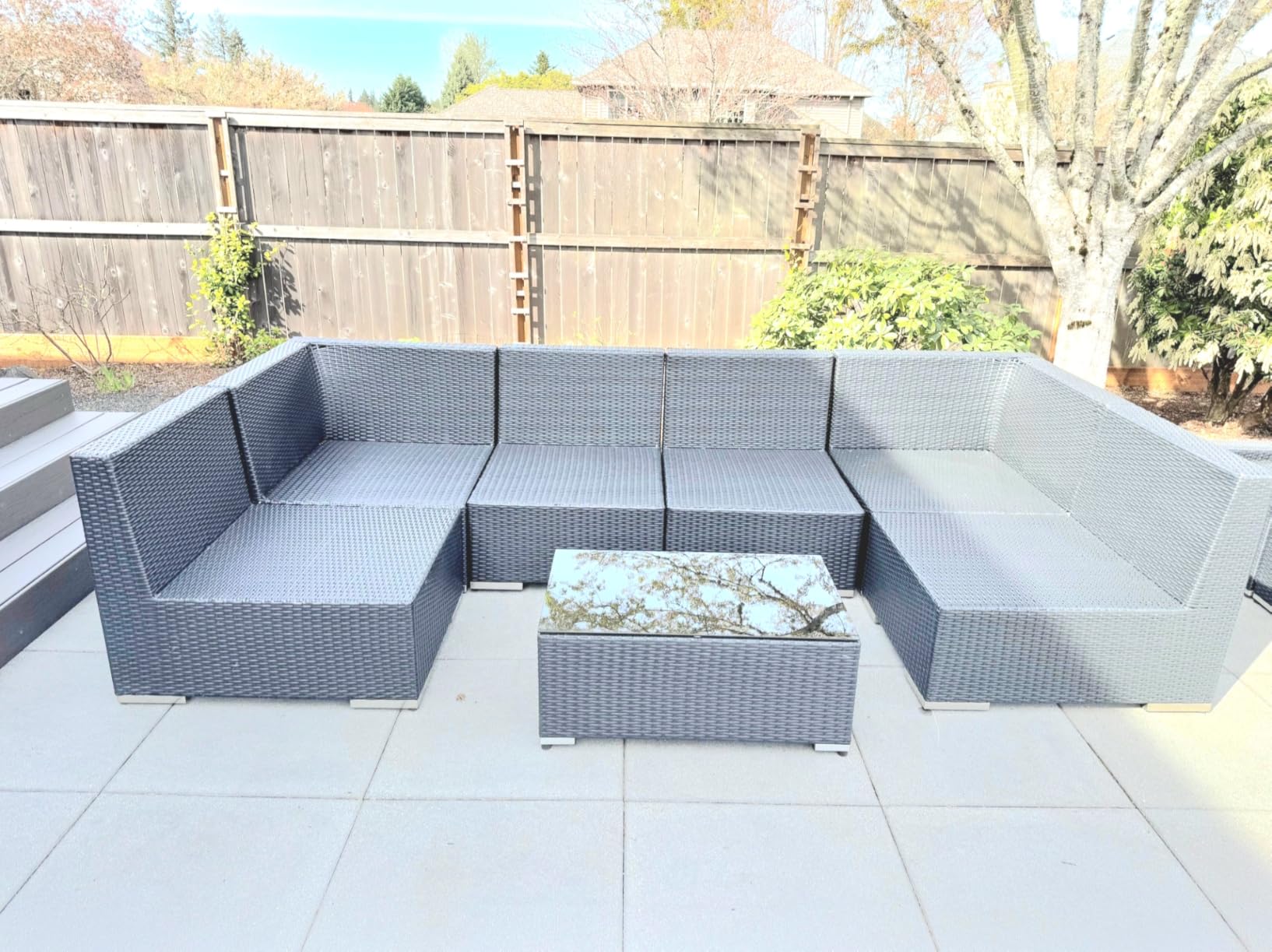 6-Seat Modular Patio Furniture Set - Outdoor Wicker Sectional Sofa with Thick 4