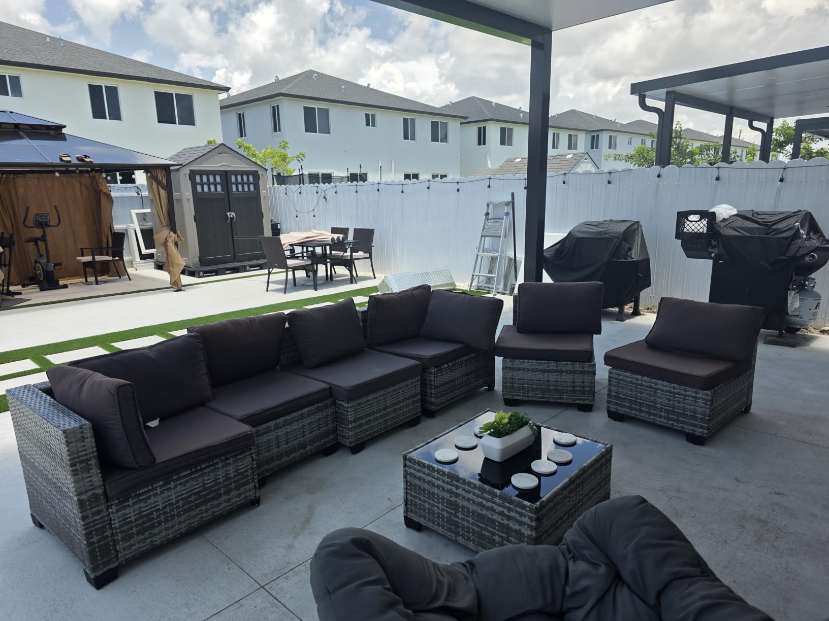 6-Seat Modular Patio Furniture Set - Outdoor Wicker Sectional Sofa with Thick 4