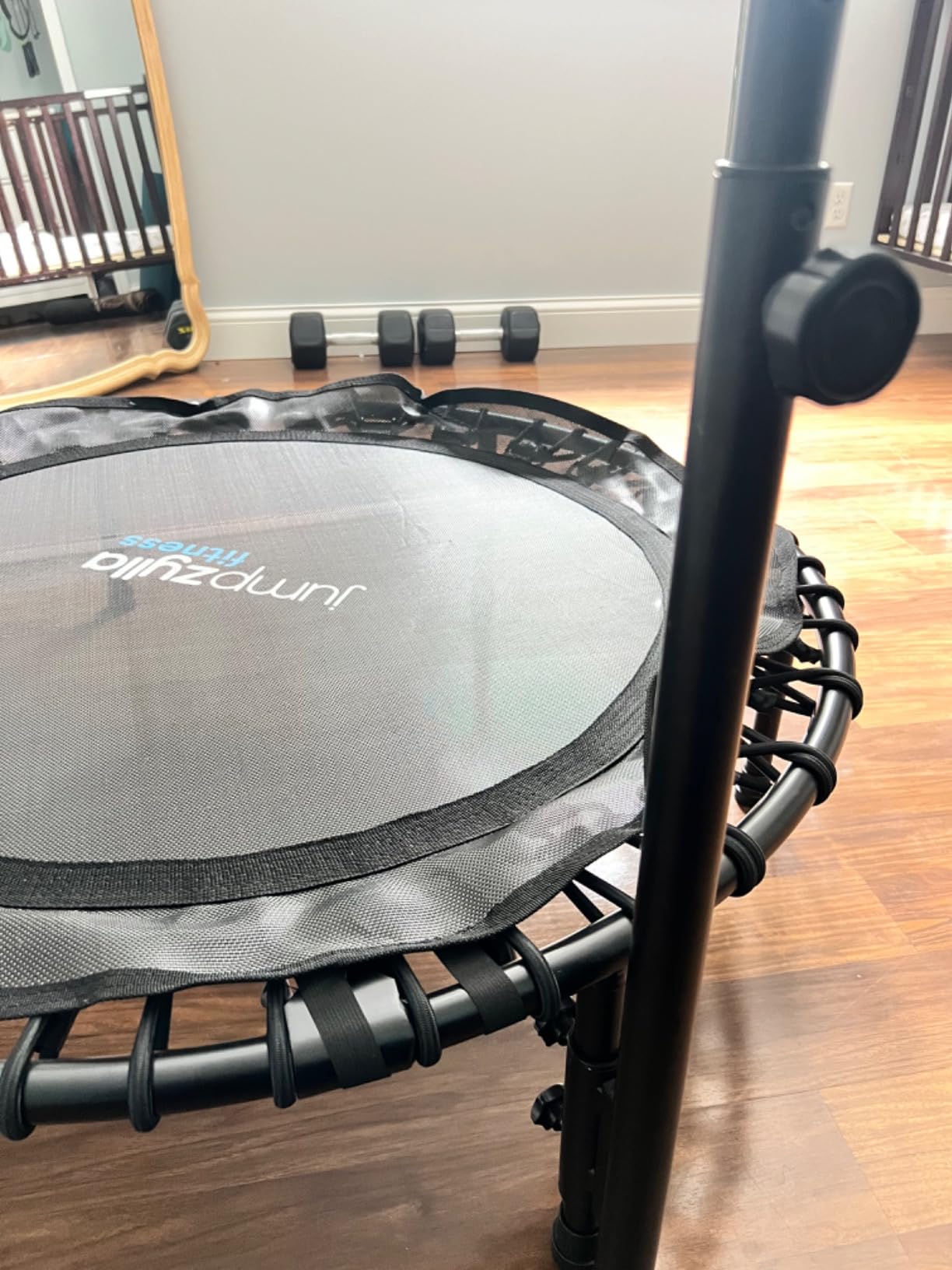 JUMPZYLLA Mini Rebounder Trampoline for Adults, Fitness Trampoline with Bar | 450/550 lbs Exercise Trampoline with Adjustable Handle, 40/48 in for Indoor/Outdoor Workouts customer photo 1