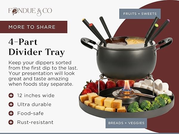 Fondue Pot Set - Premium 2.6 Quart Dual Cheese & Chocolate Fondue Pot Set | Fondue Pot with Divider Tray, 6 Color-Coded Forks, Gift Ready Kit For family - Chocolate Dips Sauces - Dishwasher Safe customer photo 1