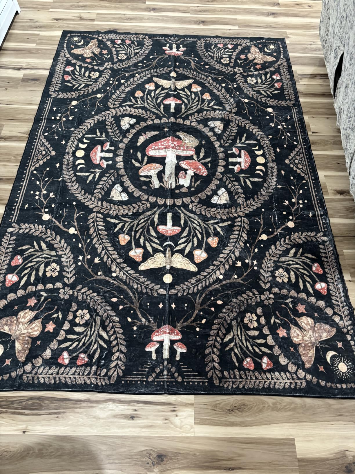Garvee Mushroom 5x7 Area Rugs for Living Room, Dark Academia Gothic Rug, Non Slip Animal Print Washable Rugs 5x7 Low Pile Bedroom Decor Bug Carpet with Rubber for Playroom Dining Room Office, Black customer photo 2