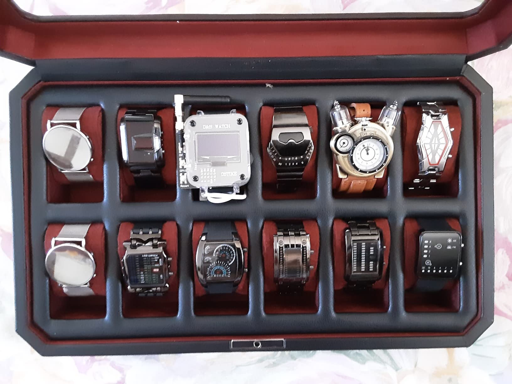ROTHWELL 12 Slot Leather Watch Box for Men - Luxury Case Display Jewelry Organizer with Microsuede Liner - Travel Jewelry Case for Mens Accessories, Travel Organizer (Black/Grey) customer photo 1