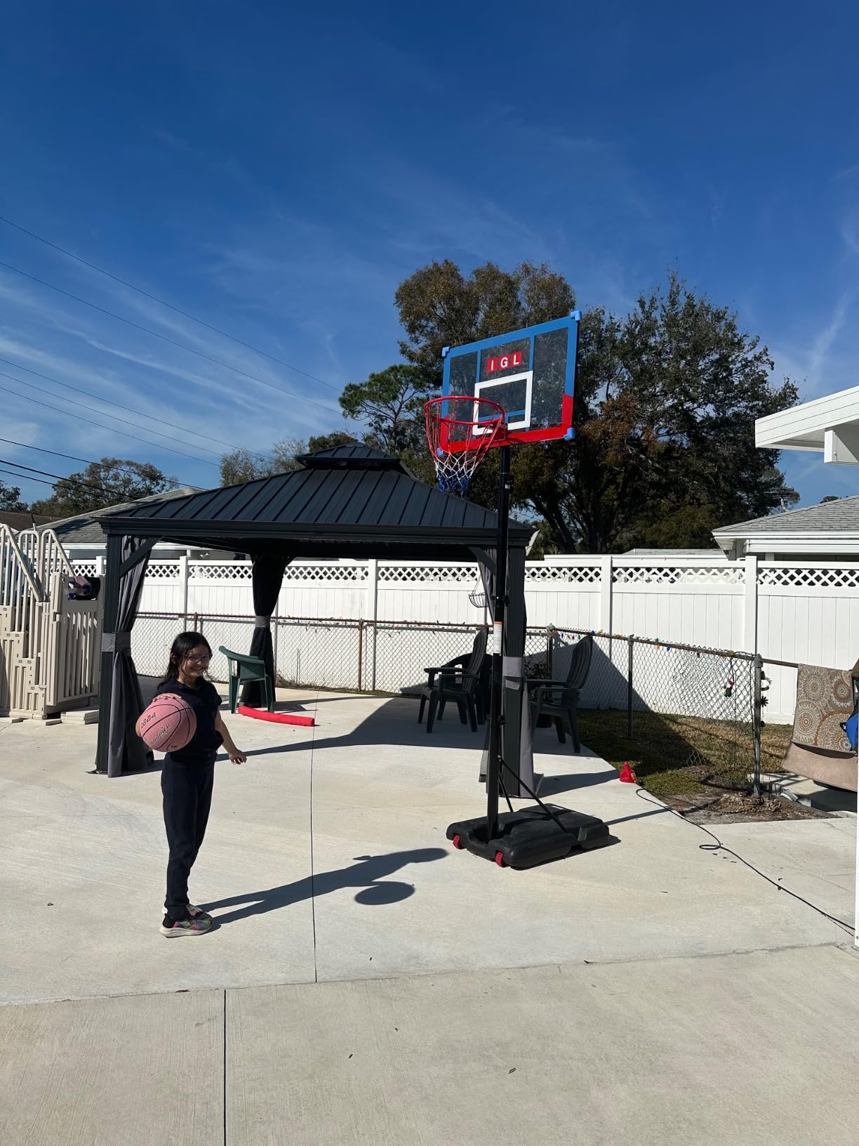 IGL Portable Basketball Hoop, 5.6-10FT Adjustable Basketball Goal System, 40/44 Inch Outdoor Basketball Hoop & Goals for Kids, Youth, and Adults in The Backyard, Driveway with PC Backboard customer photo 2