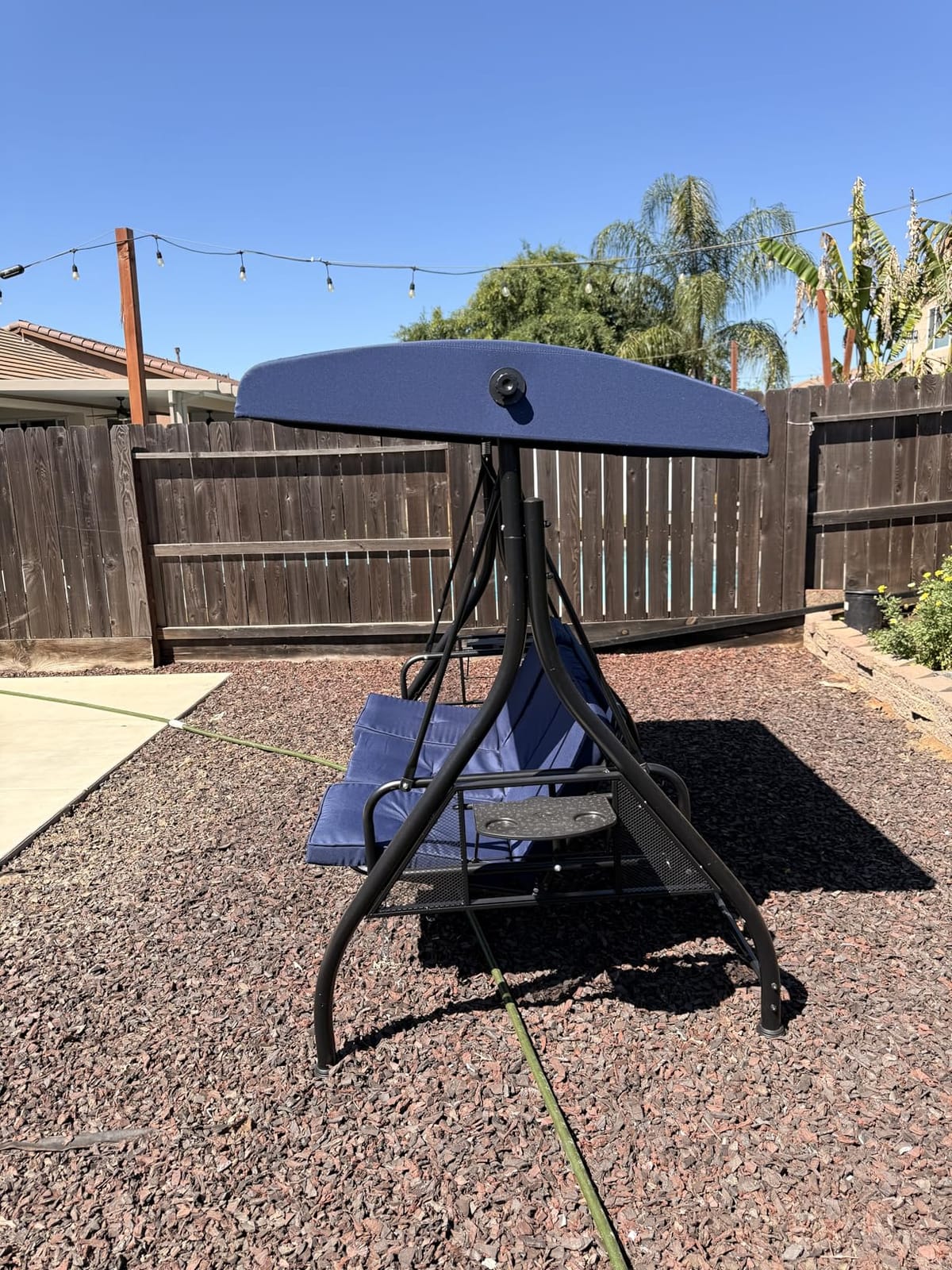 Aoxun Outdoor Porch Swing with Stand and Canopy, 3 Seats Outdoor Swings for Adults, Convertible 2 in 1 Swing Bed with Cup Holder, Patio Swings with Thicken Cushions for Garden, Yard & Balcony (Blue) customer photo 1