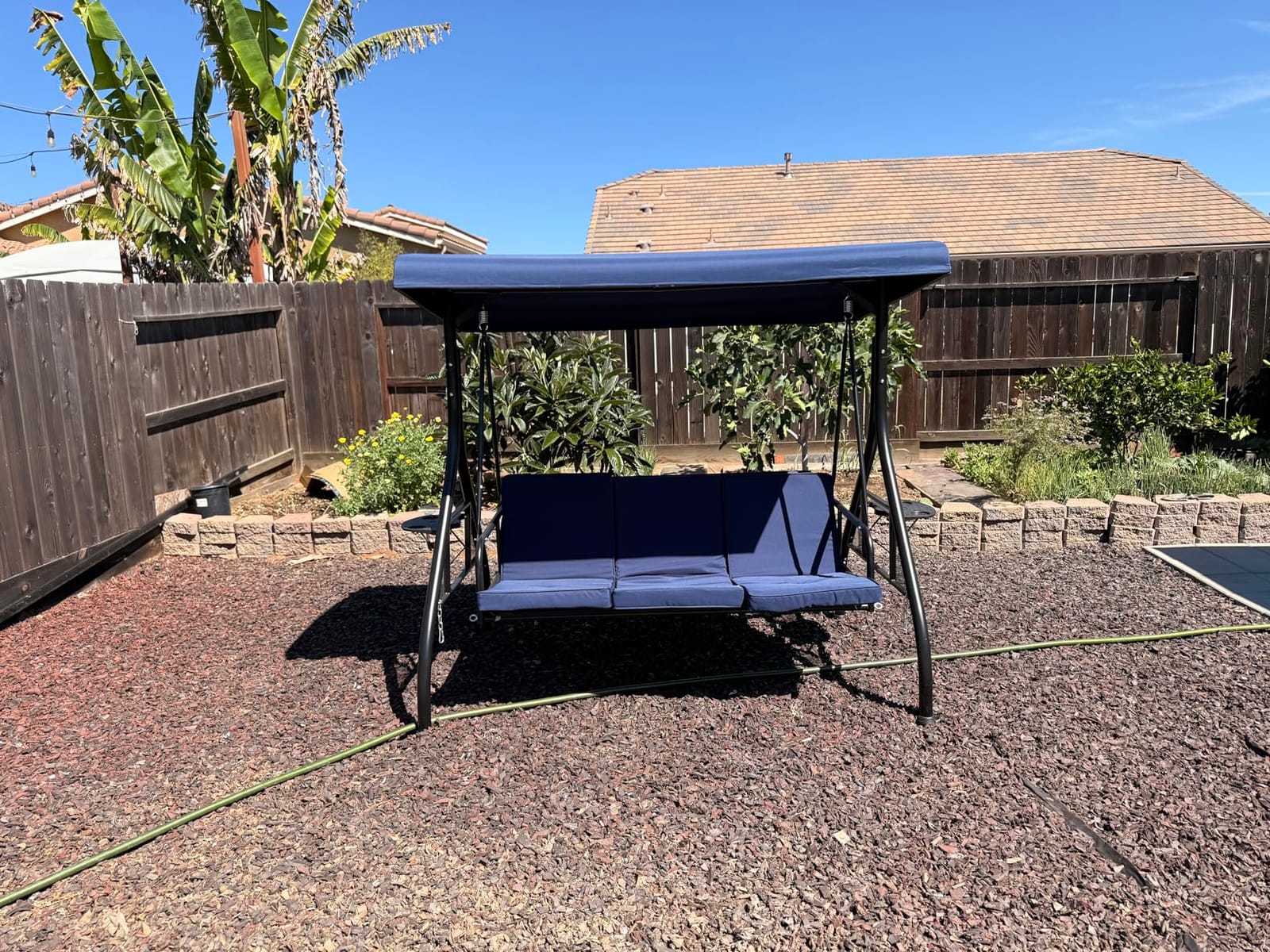Aoxun Outdoor Porch Swing with Stand and Canopy, 3 Seats Outdoor Swings for Adults, Convertible 2 in 1 Swing Bed with Cup Holder, Patio Swings with Thicken Cushions for Garden, Yard & Balcony (Blue) customer photo 2