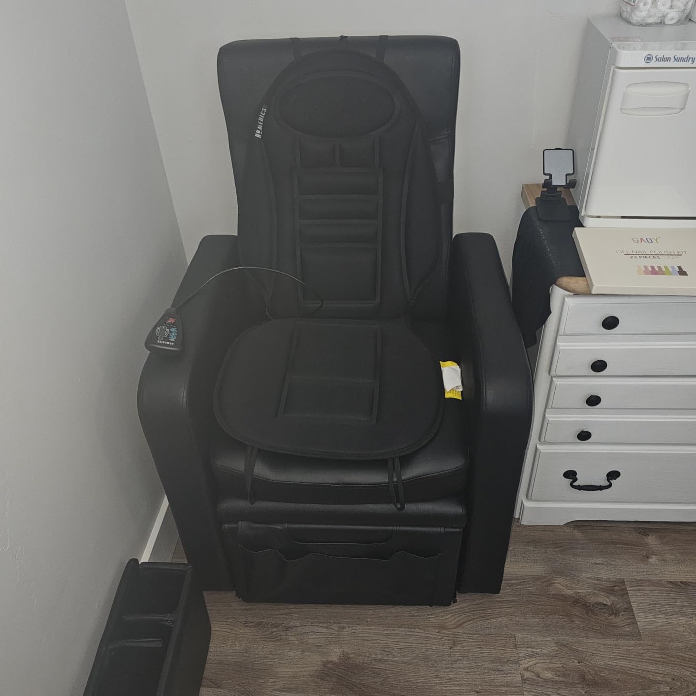 VARONXE Electric Pedicure Chair No Plumbing, Recliner Sofa for Foot Bath & Eyelash Extensions, Pedicure Station for Foot Spa with Tool Pouch for Small Spaces, Black customer photo 1