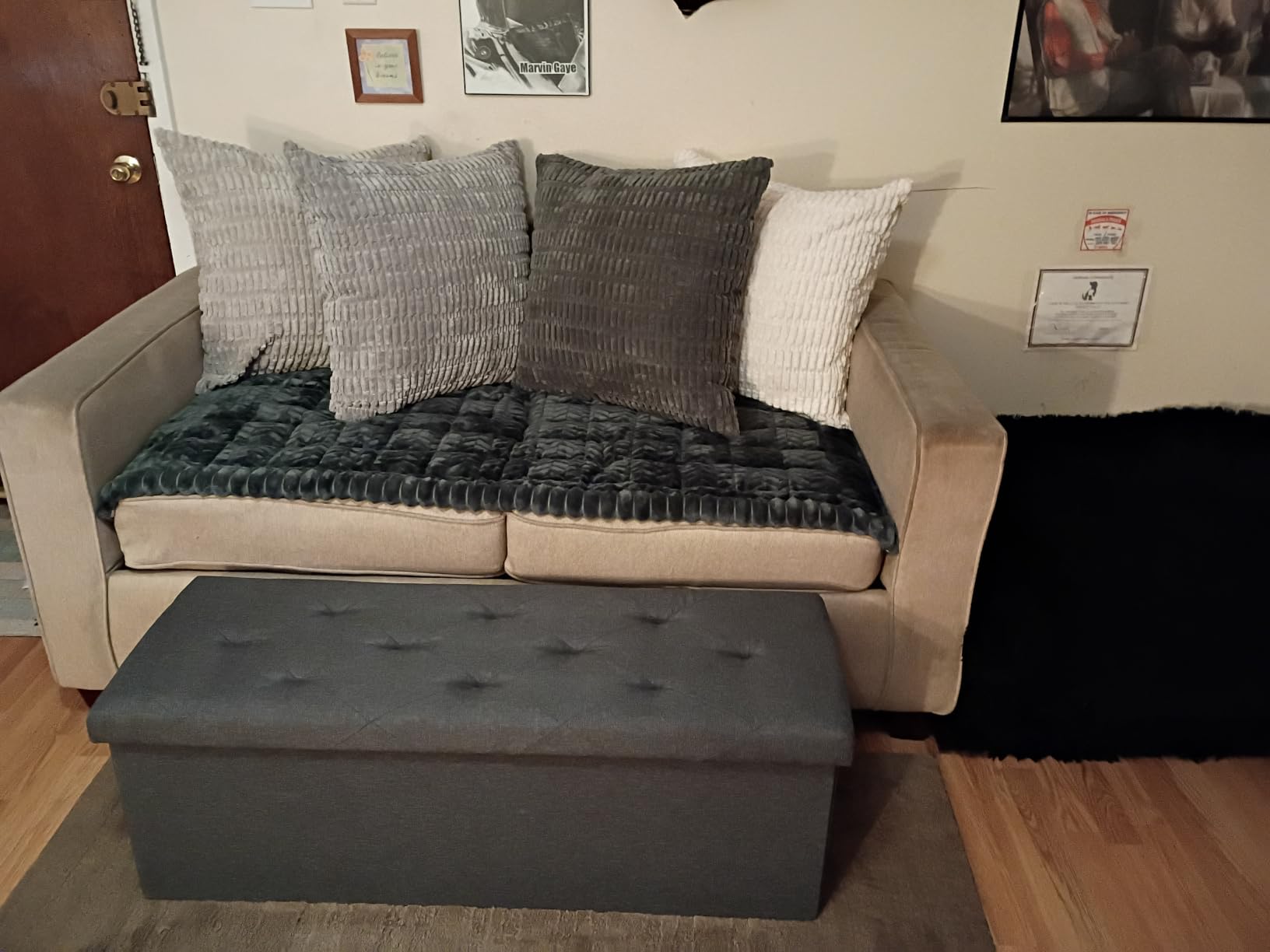 DUMOS 43 Inch Folding Storage Ottoman Bench, Large Ottoman with Storage | Storage Chest with Thicker Foam Padded Seat, End of Bed Foot Rest Stool for Bedroom Living Room Entryway, Load 660 lbs, Grey customer photo 1