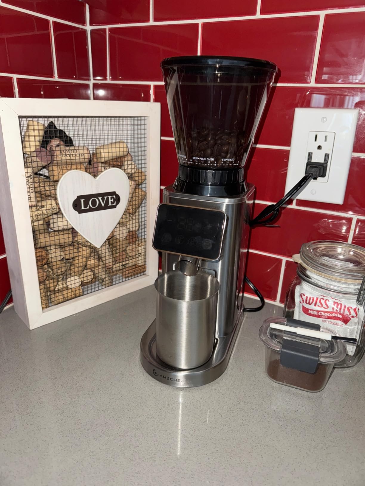 AMZCHEF Commercial Flat Burr Espresso Bean Grinder for Coffee Types | All-Metal Chamber, Anti-Static Tech, Simple to Clean, 90 Precise Settings, Stainless Steel Housing for Rock-solid stability customer photo 1
