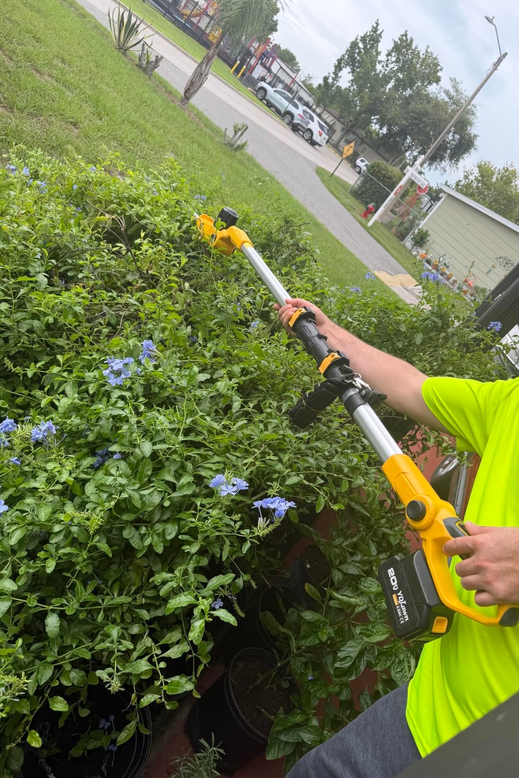 20V Cordless Pole Hedge Trimmer, 15 Ft Reach, 2 x 4.0Ah Batteries | Fast charger included, with 5/8-inch cutting capacity and an extension pole for trimming tall hedges, shrubs, and bushes customer photo 1