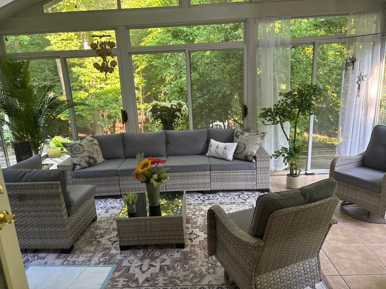 6 Piece Outdoor Sectional Sofas, 5-Seats Wicker Patio Furniture Set with 4