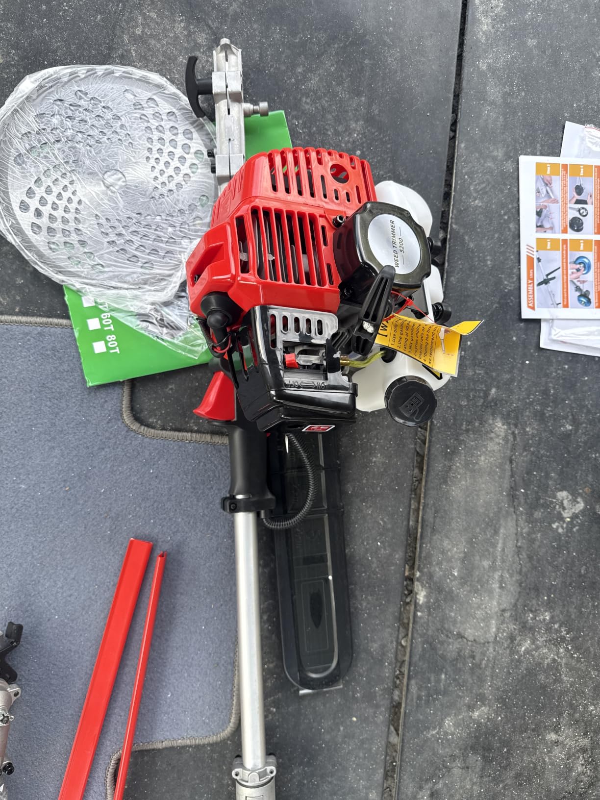 52cc 4-in-1 Gas Weed Eater and Brush Cutter - Straight Shaft Commercial Weed Wacker with Metal Blade - Heavy Duty 2-Cycle Multi-Tool System for Tall Grass and Weeds (Red Silver) customer photo 1