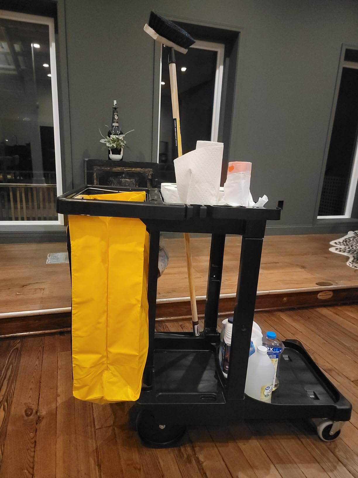 Rubbermaid Commercial Traditional Janitorial 3-Shelf Cleaning Cart, Wheeled with Zippered Yellow Vinyl Bag, for Business/School/Office/Janatorial Cleaning customer photo 1