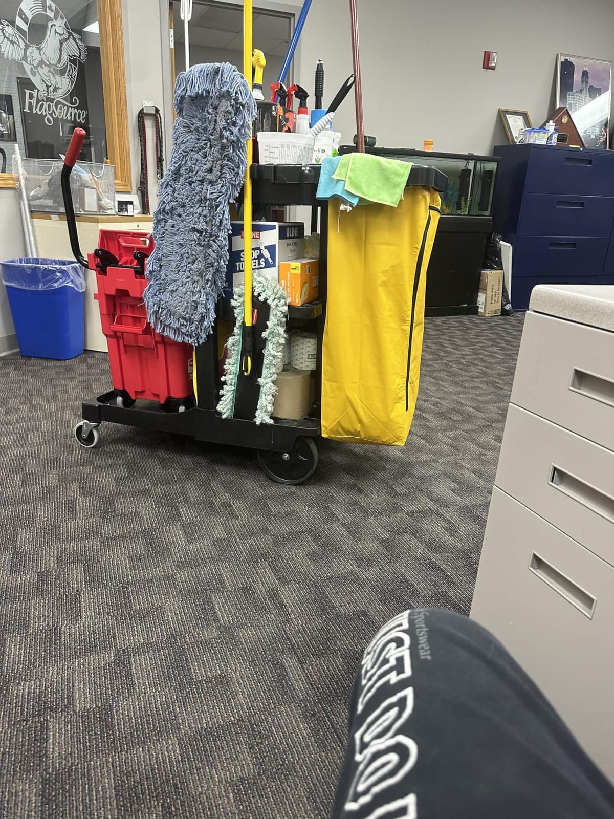 Rubbermaid Commercial Traditional Janitorial 3-Shelf Cleaning Cart, Wheeled with Zippered Yellow Vinyl Bag, for Business/School/Office/Janatorial Cleaning customer photo 2
