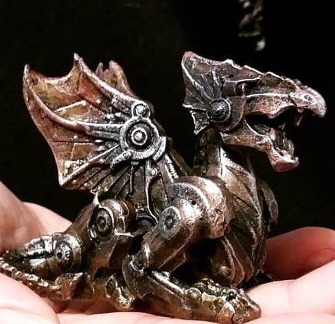 PTC 3.5 Inch Steampunk Sitting Winged Dragon Resin Statue Figurine customer photo 2