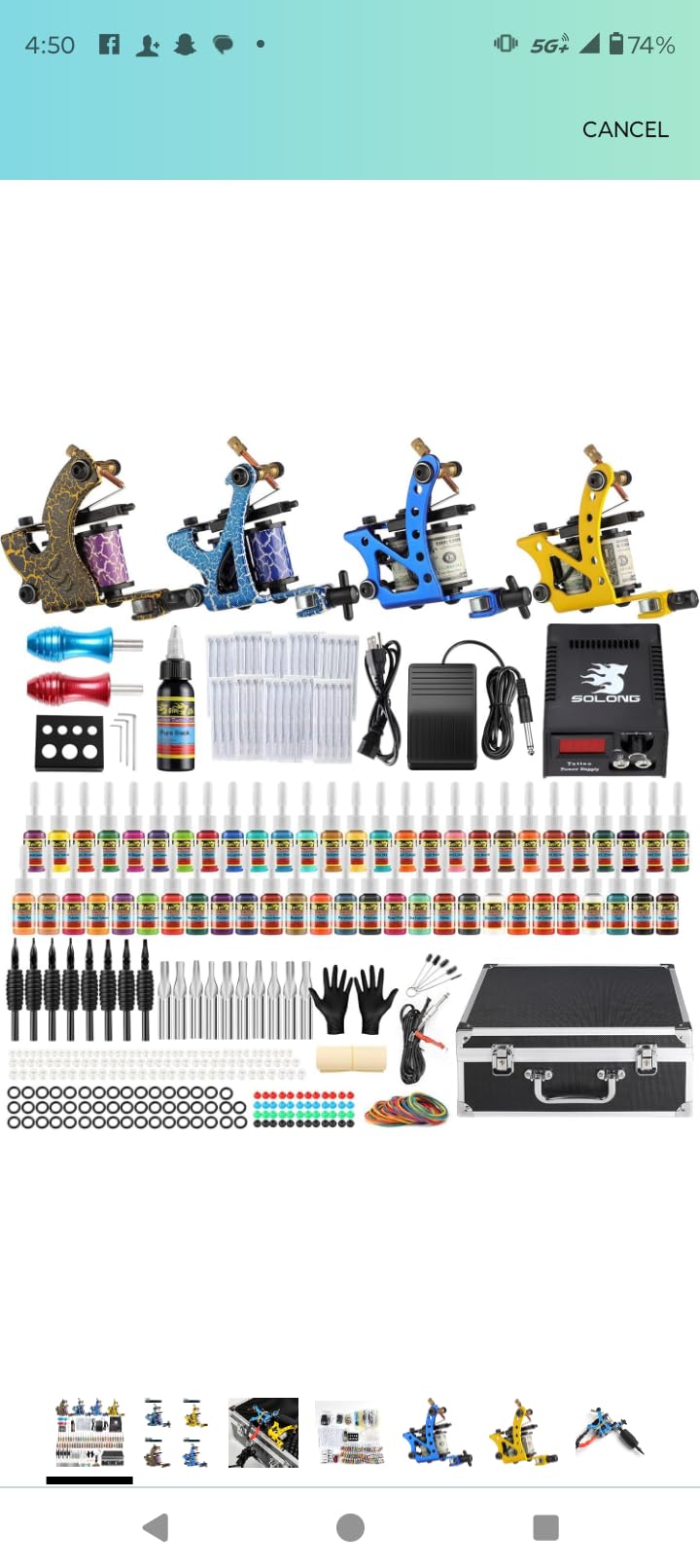 Solong Tattoo Complete Tattoo Kit 4 Pro Machine Guns 54 Inks Power Supply Foot Pedal Needles Grips Tips Carry Case TK453-US(Machine color random) customer photo 1