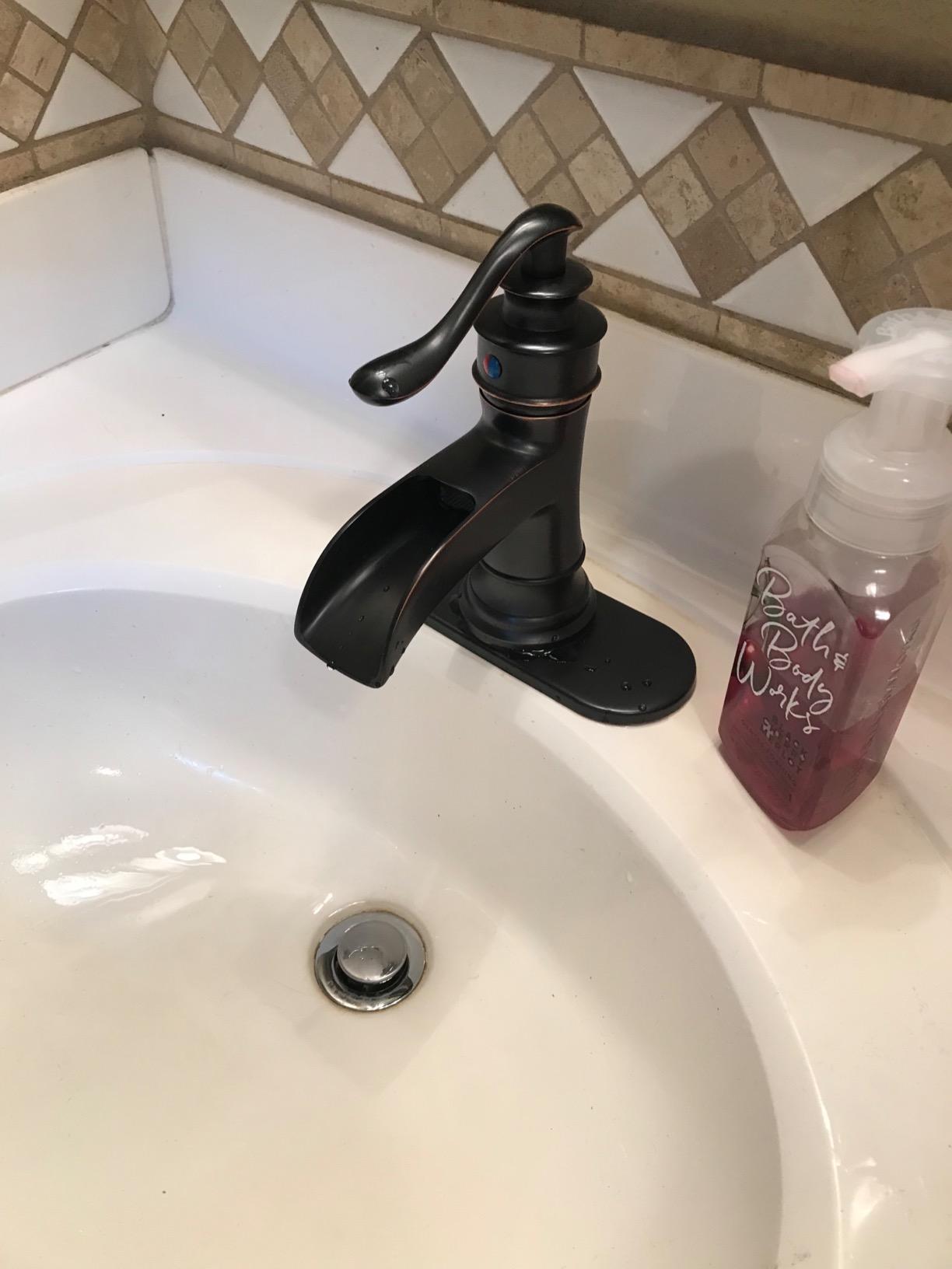 BWE Brass Oil Rubbed Bronze Waterfall Bathroom Faucet, Farmhouse (No Drain) customer photo 1