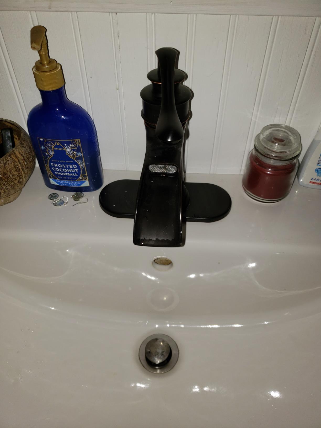 BWE Brass Oil Rubbed Bronze Waterfall Bathroom Faucet, Farmhouse (No Drain) customer photo 2