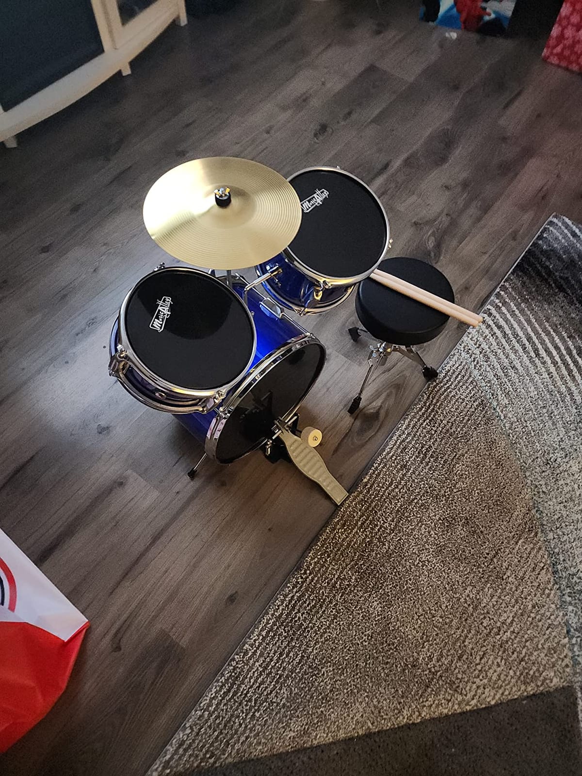 Music Alley 3 Piece Kids Drum Set with Throne, Cymbal & Sticks, Black customer photo 2