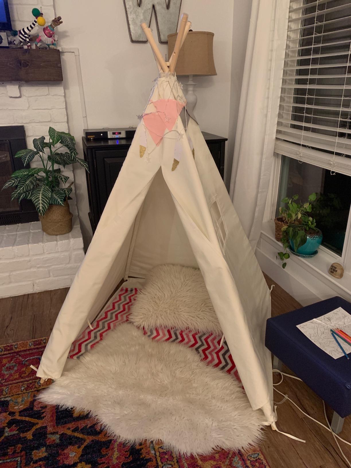 Little Dove Teepee Tent for Kids with Star Lights, Mat & Campfire Toy customer photo 2