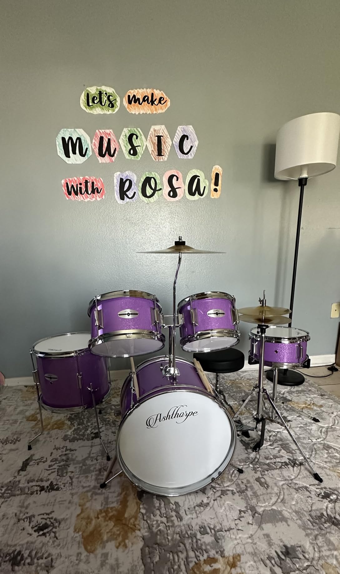 Ashthorpe 5-Piece Complete Kids Drum Set with Genuine Brass Cymbals - Junior Beginner Kit with 16