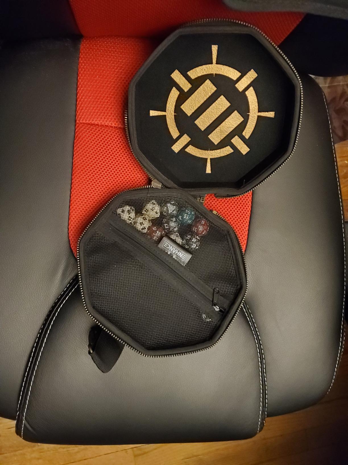 ENHANCE DnD Dice Tray and Case - DnD Dice Holder for up to 150 D&D Dice with Rugged Hard Shell Exterior and Protective Soft Interior - Rolling Tray Perfect for Game Night (Black) customer photo 1