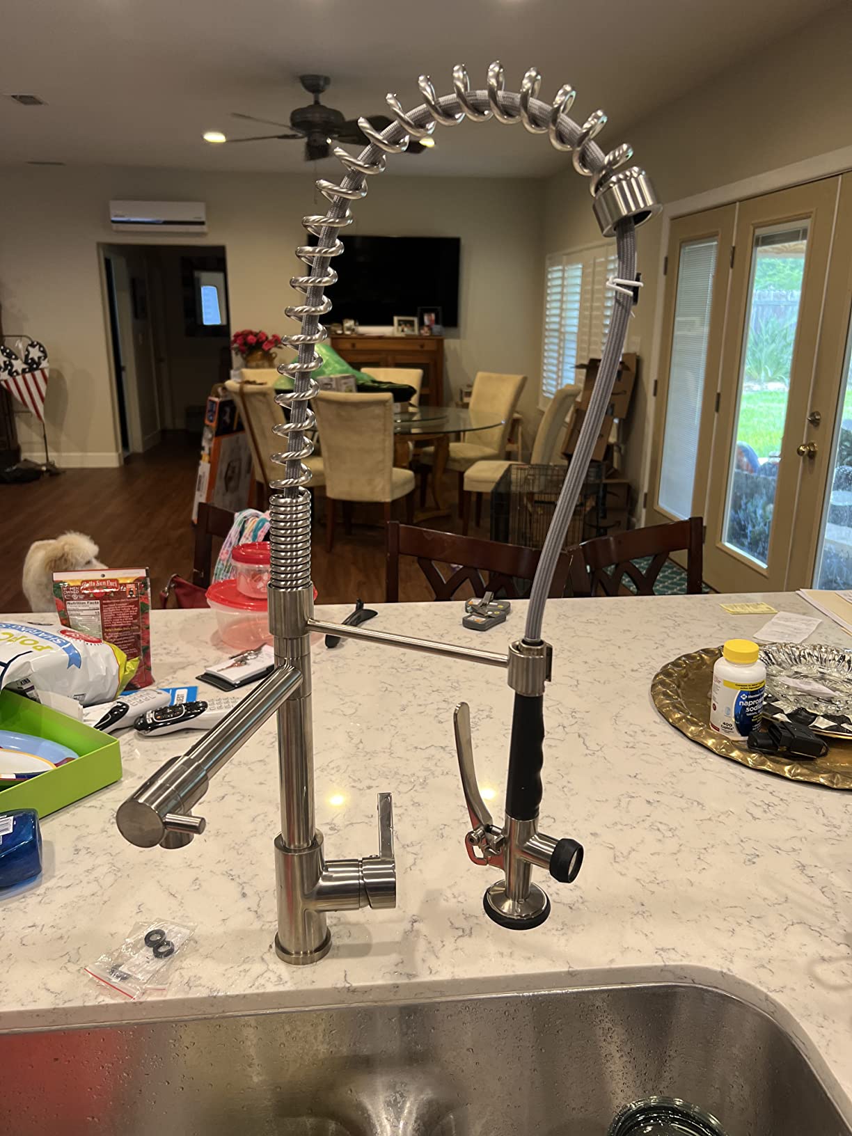 Commercial Kitchen Faucet Deck Mount with Pre-Rinse Sprayer, WOWOW 28