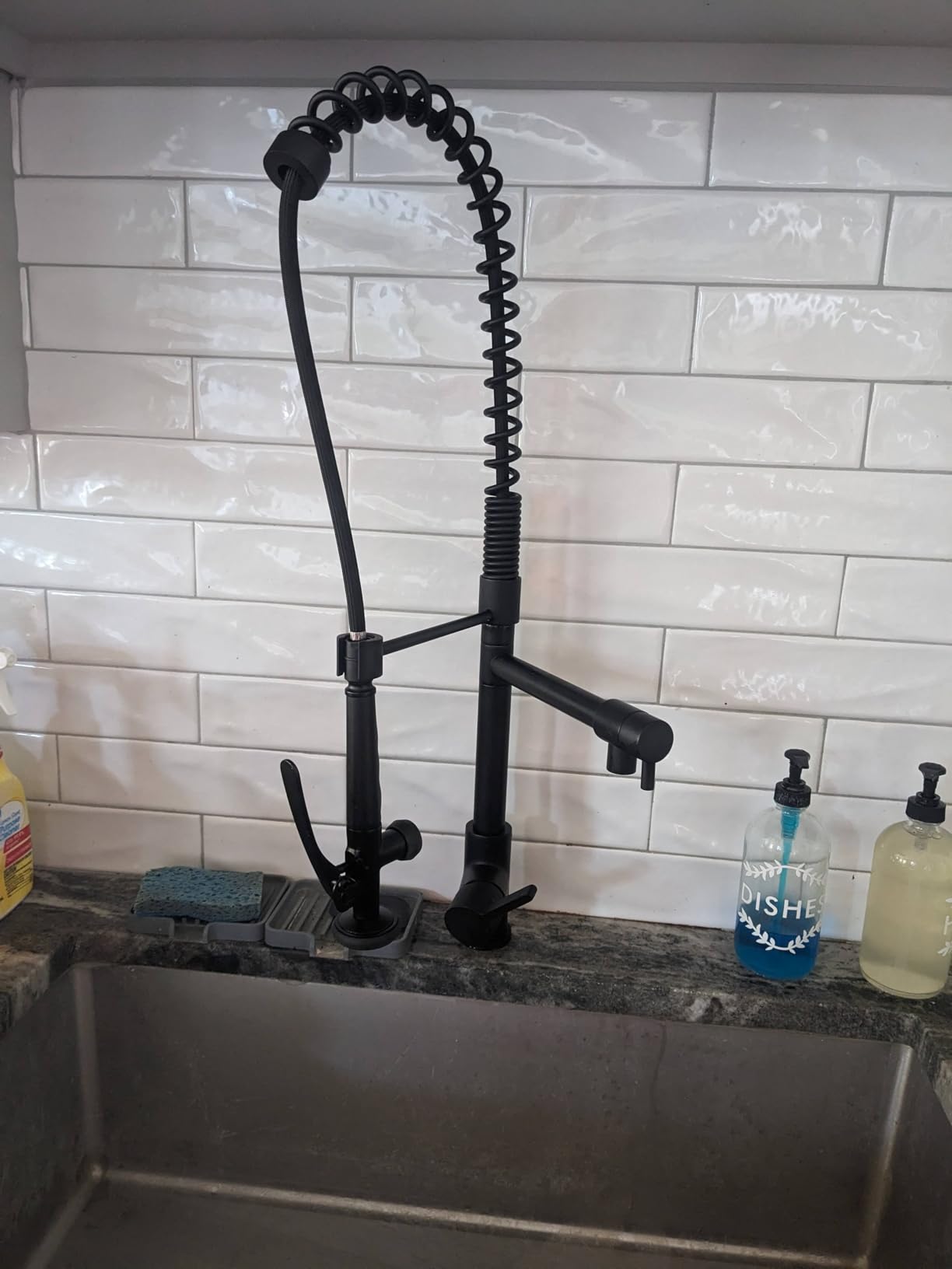 Commercial Kitchen Faucet Deck Mount with Pre-Rinse Sprayer, WOWOW 28