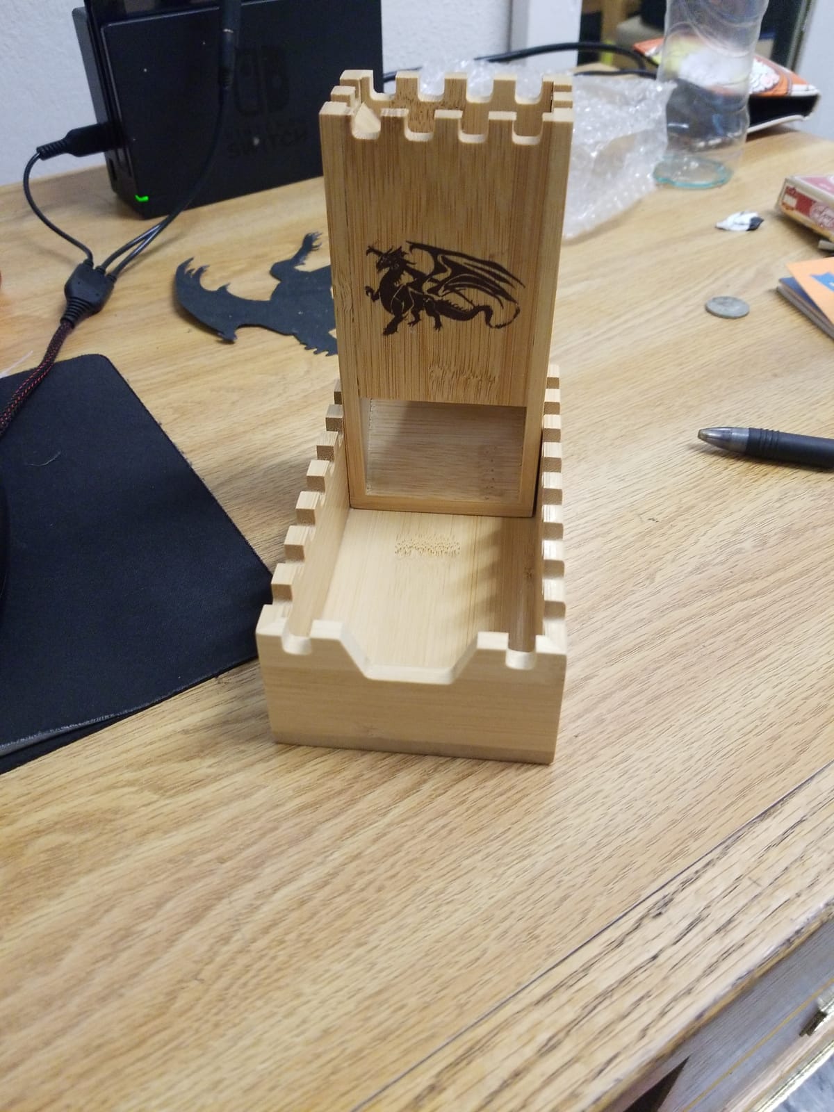 Bamboo Dice Tower | Special Edition Wooden Rolling Case | Perfect for DM's, Mini Games, RPG Players, DND, Dungeons and Dragons | Foldable Handcrafted Wood Die Roller Castle | Collapsible Chest customer photo 1