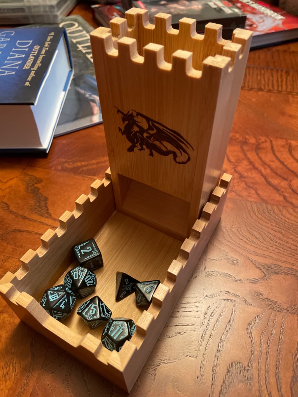 Bamboo Dice Tower | Special Edition Wooden Rolling Case | Perfect for DM's, Mini Games, RPG Players, DND, Dungeons and Dragons | Foldable Handcrafted Wood Die Roller Castle | Collapsible Chest customer photo 2