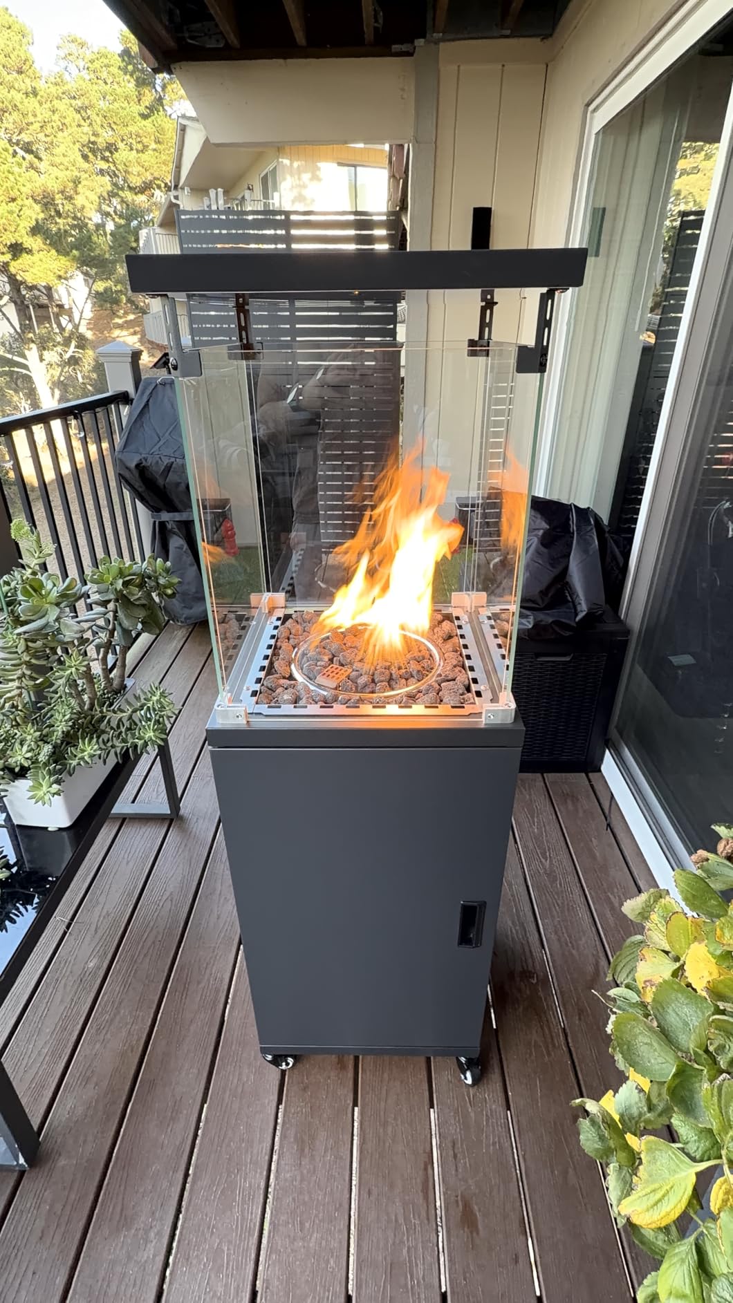 Pamapic Patio Heater, 48,000 BTU Pyramid Flame Outdoor Heater with Cover, Quartz Glass Tube, 87