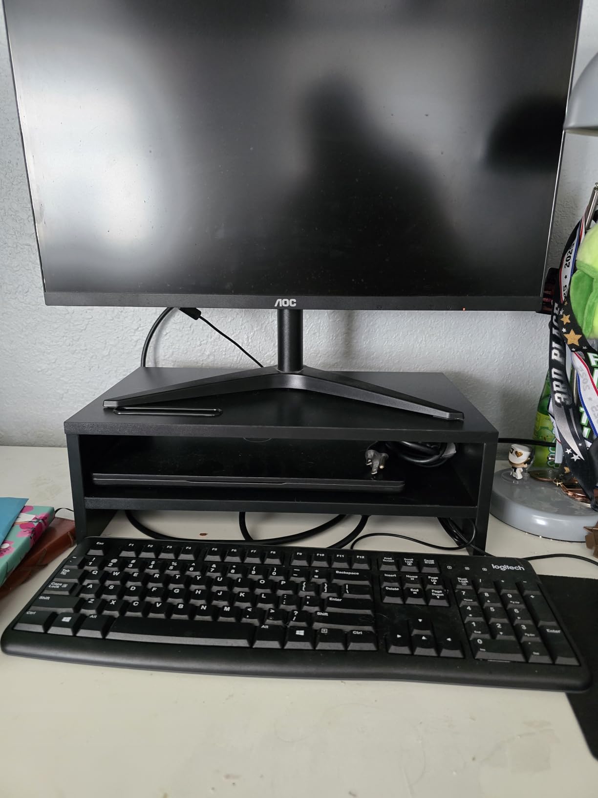 Marbrasse Wood Monitor Stand Riser, Computer Printer Shelf Stand,Vintage customer photo 1